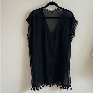 Black Sheer Cover-Up with Tassels